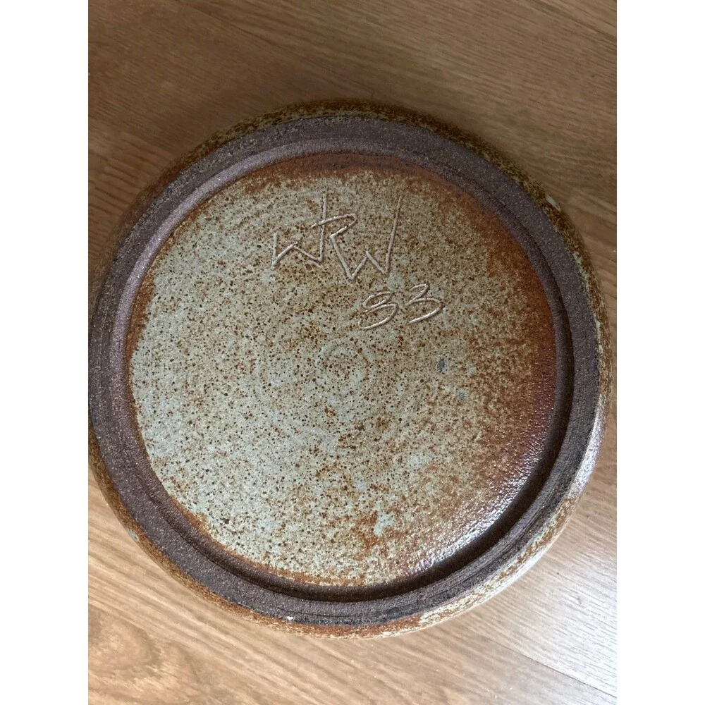Signed WRW ’83 Studio Art Pottery Stoneware Bowl, Hand-Thrown, Floral/Sunburst
